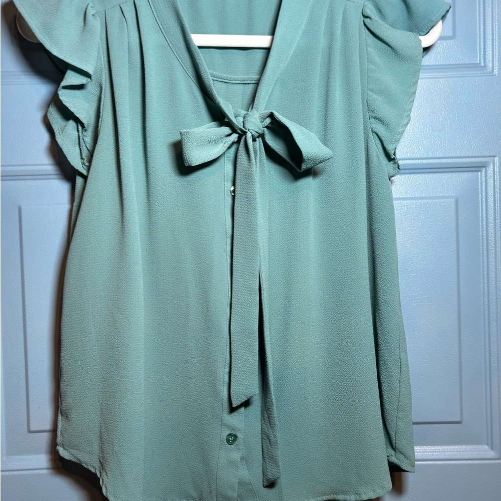 Sweet Wanderer Teal Blouse with Tie Front